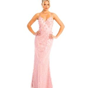 🌸Camille La Vie 🌸 3D FLORAL SEQUIN LACE UP BACK COLUMN DRESS